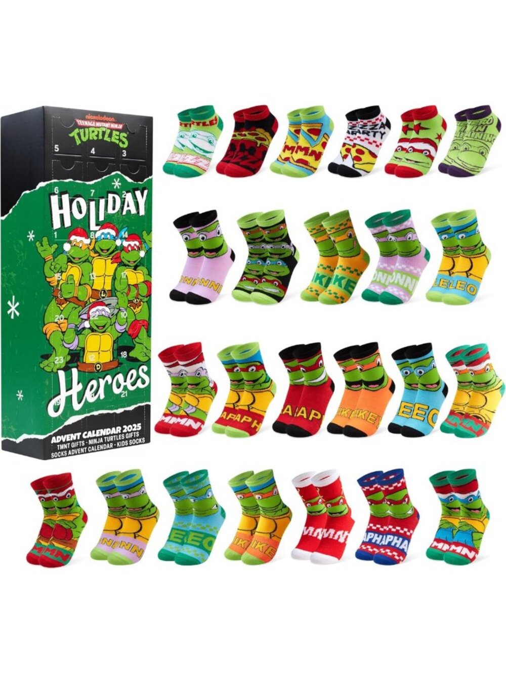 24 Pcs Teenage Mutant Ninja Turtles Socks Advent Calendar for Kids 2026